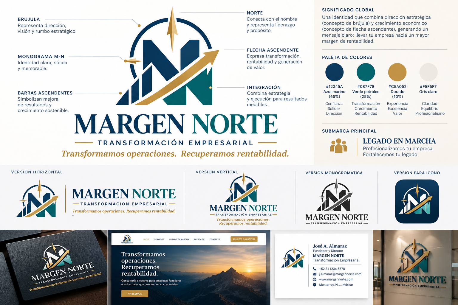 Logotipo aprobado de Margen Norte: monograma MN, brújula y flecha ascendente